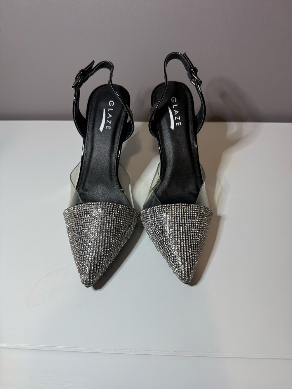 Glaze Women's Silver Rhinestone Pointed Slingback Heels